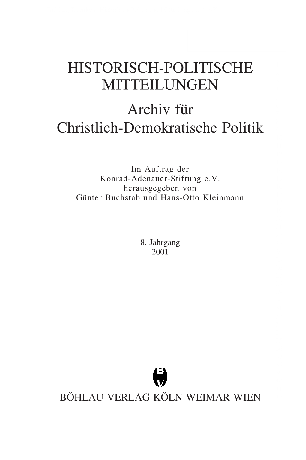 HISTORISCH-POLITISCHE MITTEILUNGEN Archiv Für