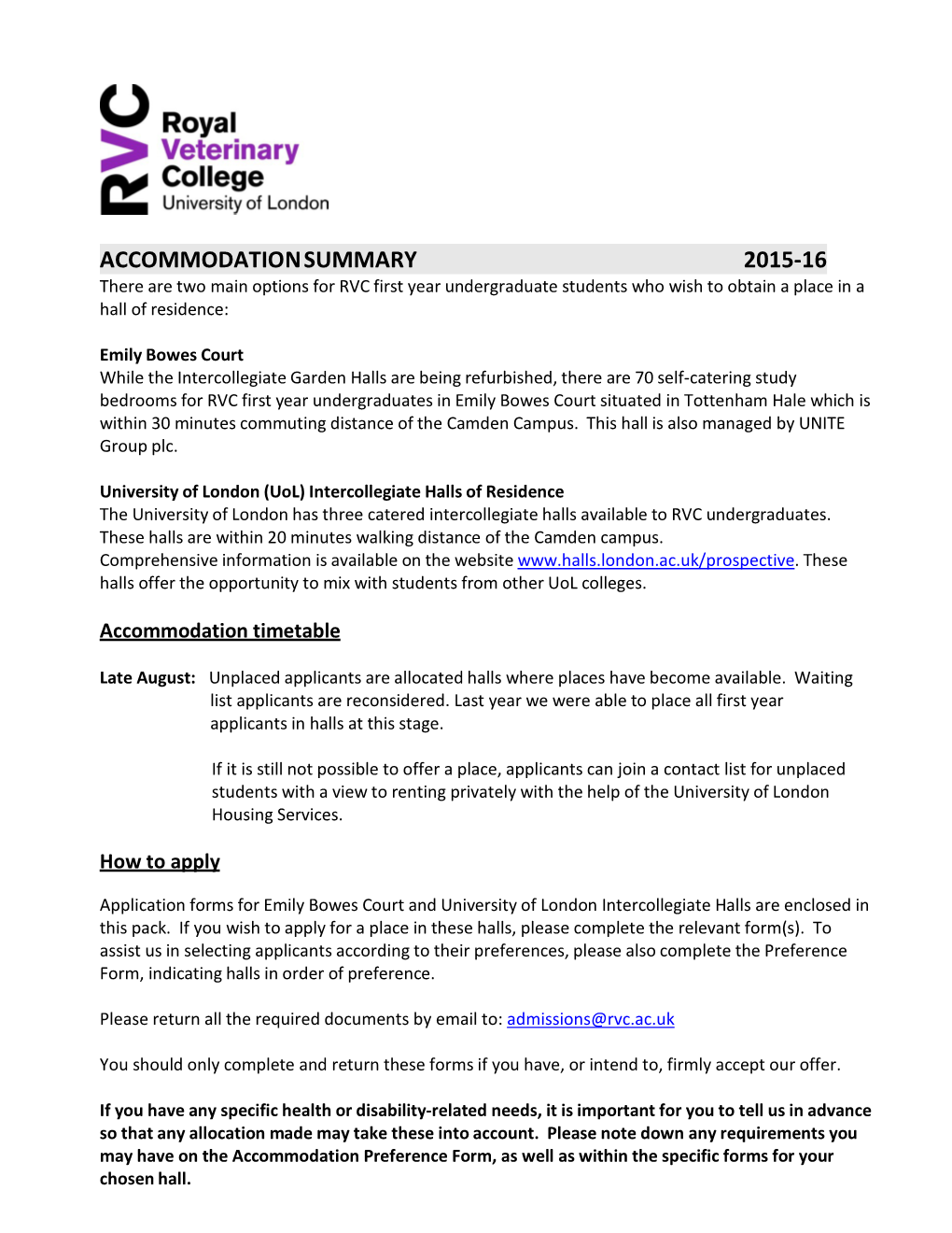 Accommodation Application Forms