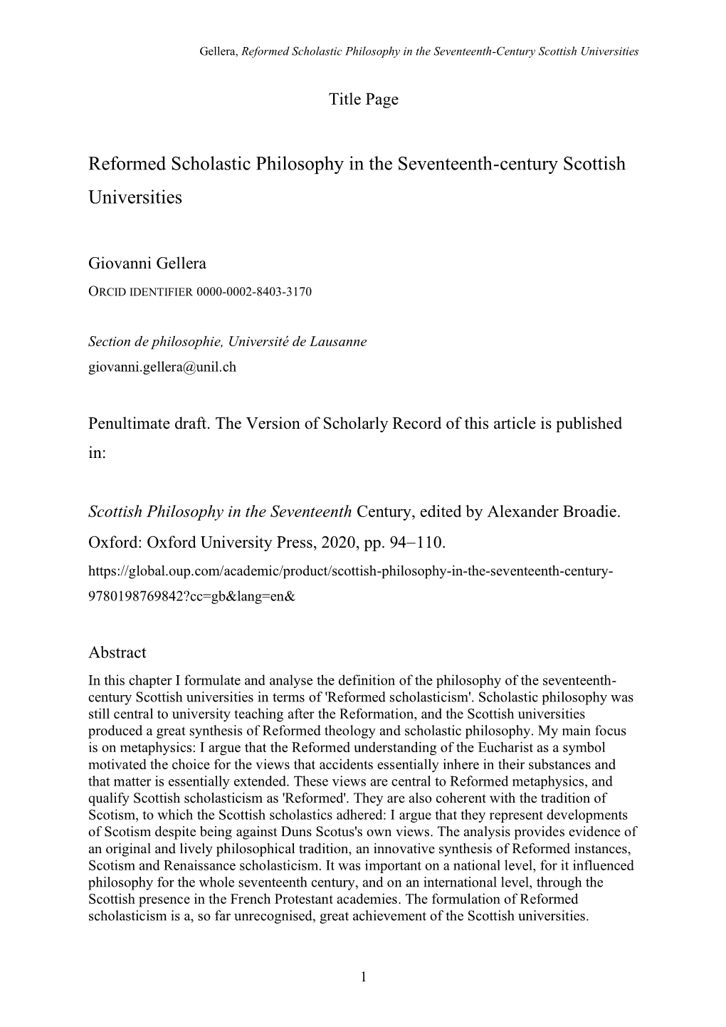 Reformed Scholastic Philosophy in the Seventeenth-Century Scottish Universities