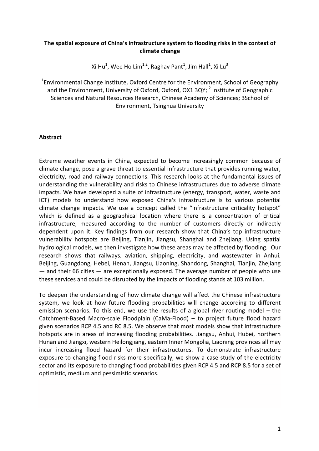 1 the Spatial Exposure of China's Infrastructure System to Flooding