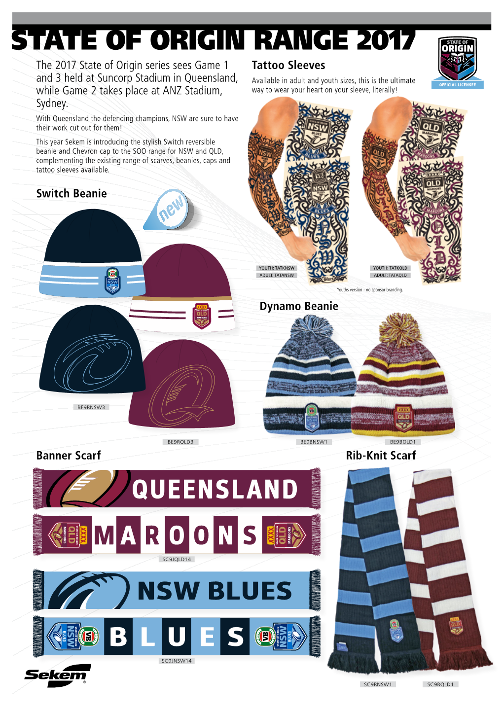 State of Origin Range 2017