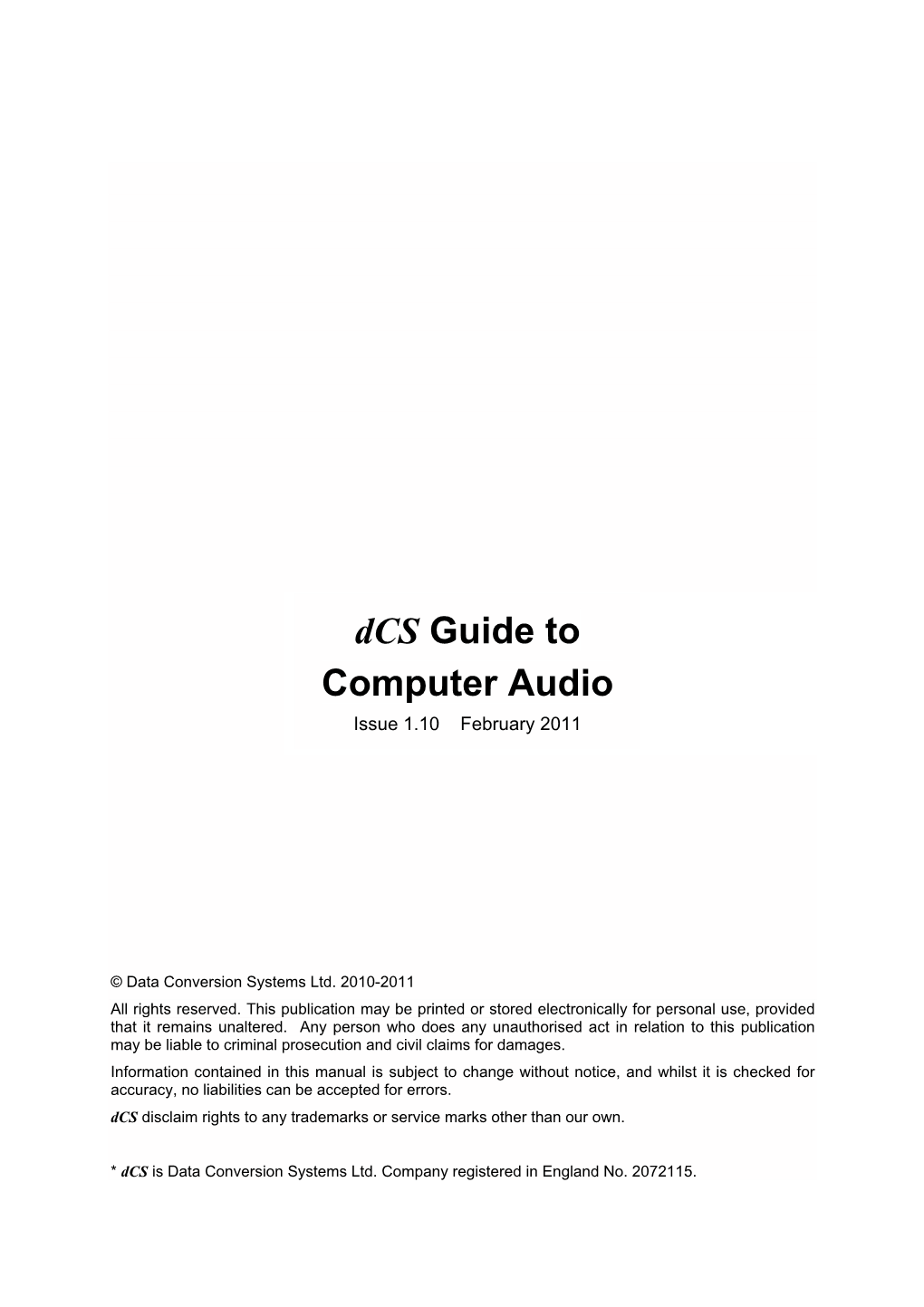 Dcs Guide to Computer Audio Data Conversion Systems Ltd