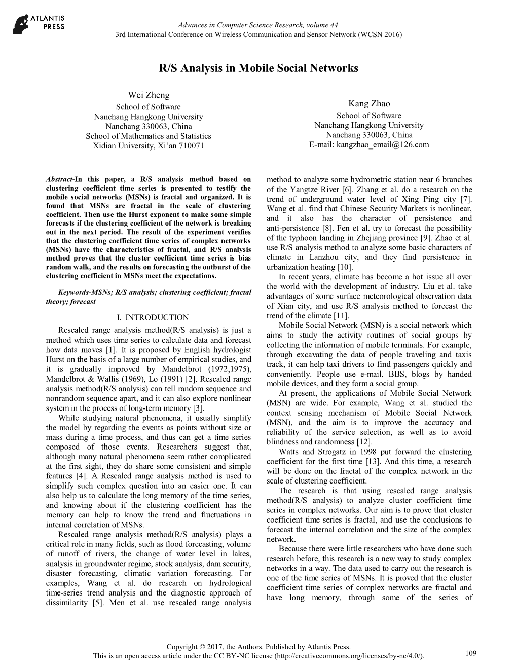 R/S Analysis in Mobile Social Networks