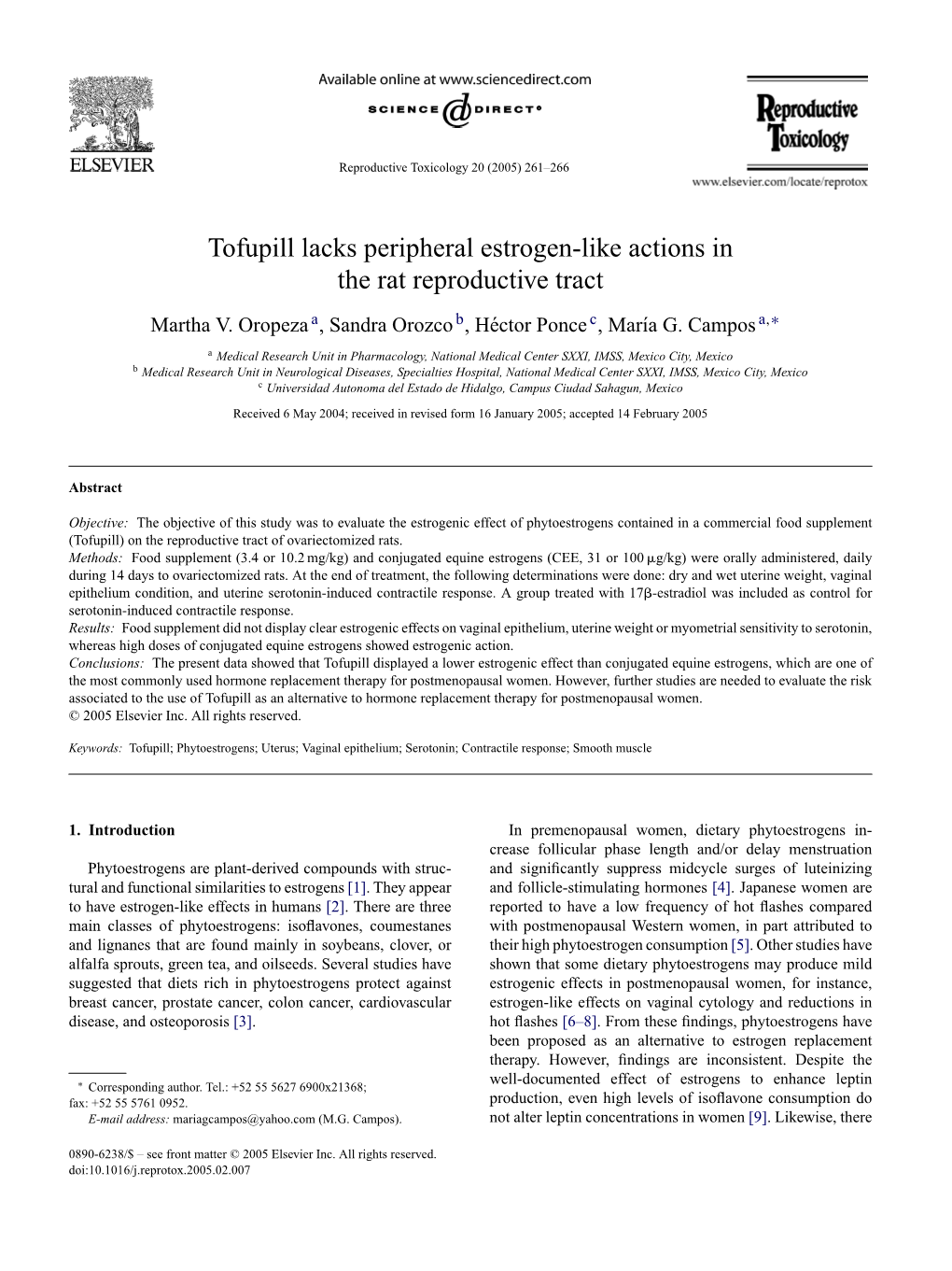 Tofupill Lacks Peripheral Estrogen-Like Actions in the Rat Reproductive Tract