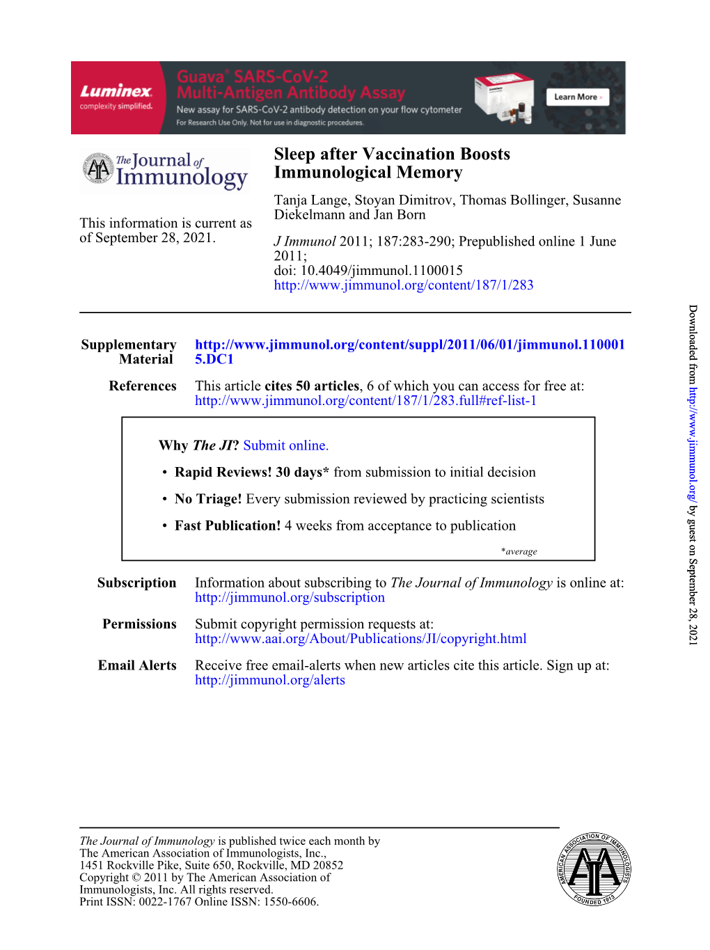 Immunological Memory Sleep After Vaccination Boosts