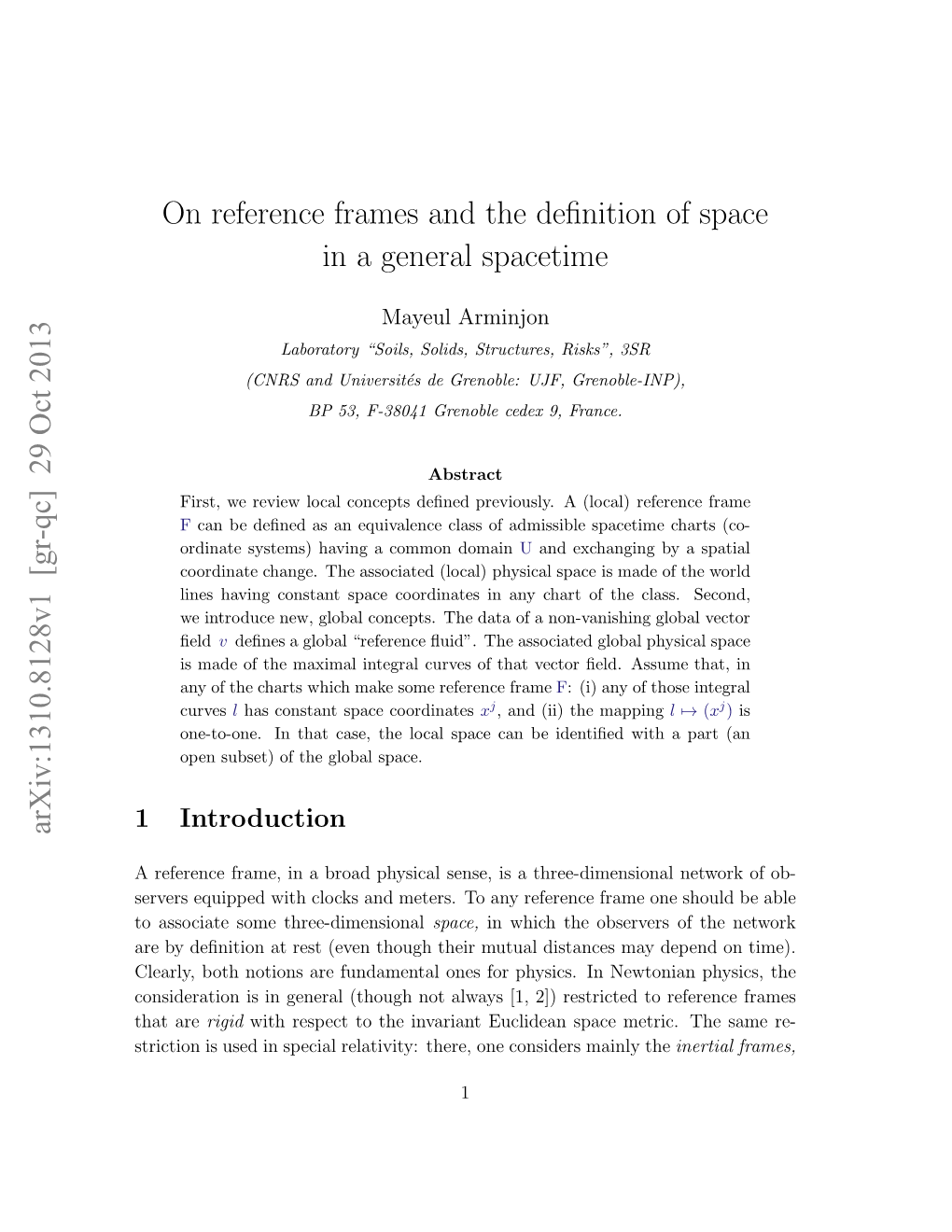 On Reference Frames and the Definition of Space in a General Spacetime