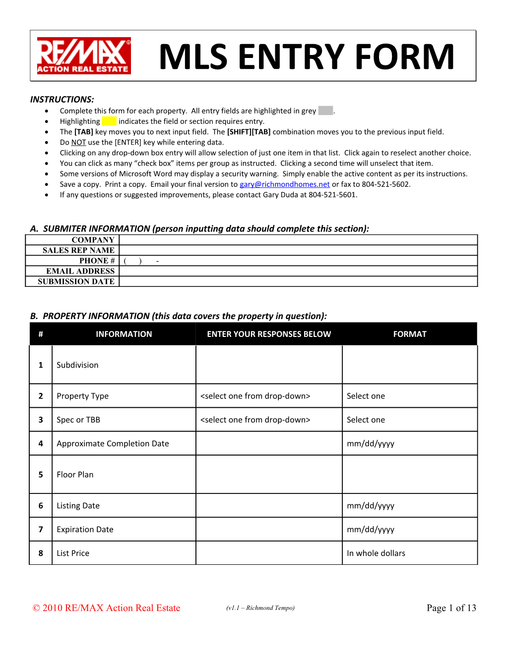 Highlighting Indicates the Field Or Section Requires Entry