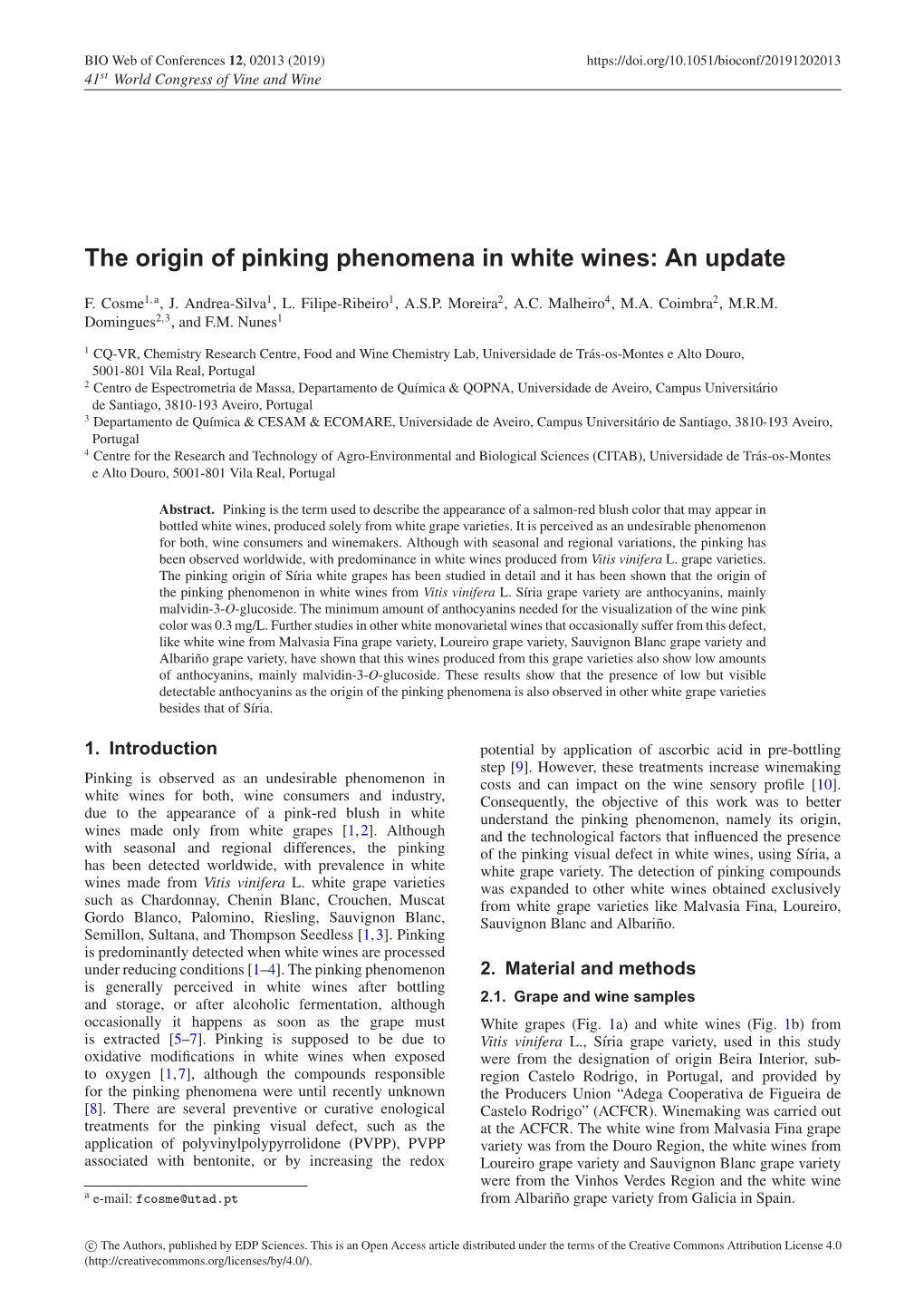 The Origin of Pinking Phenomena in White Wines: an Update