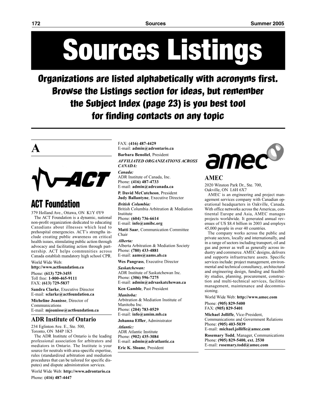 Listings Organizations Are Listed Alphabetically with Acronyms First