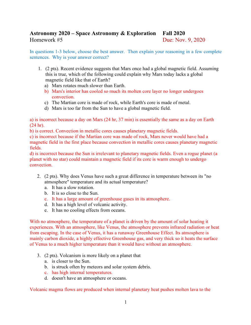 Astronomy 2020 – Space Astronomy & Exploration Fall 2020 Homework #5 Due: Nov