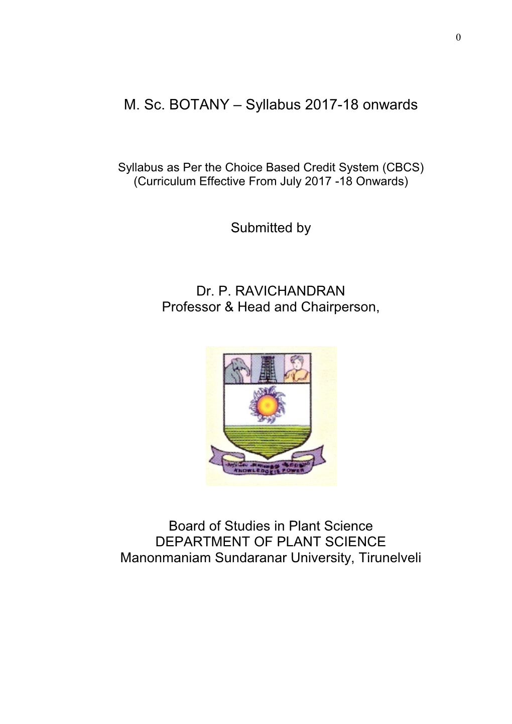 M. Sc. BOTANY – Syllabus 2017-18 Onwards