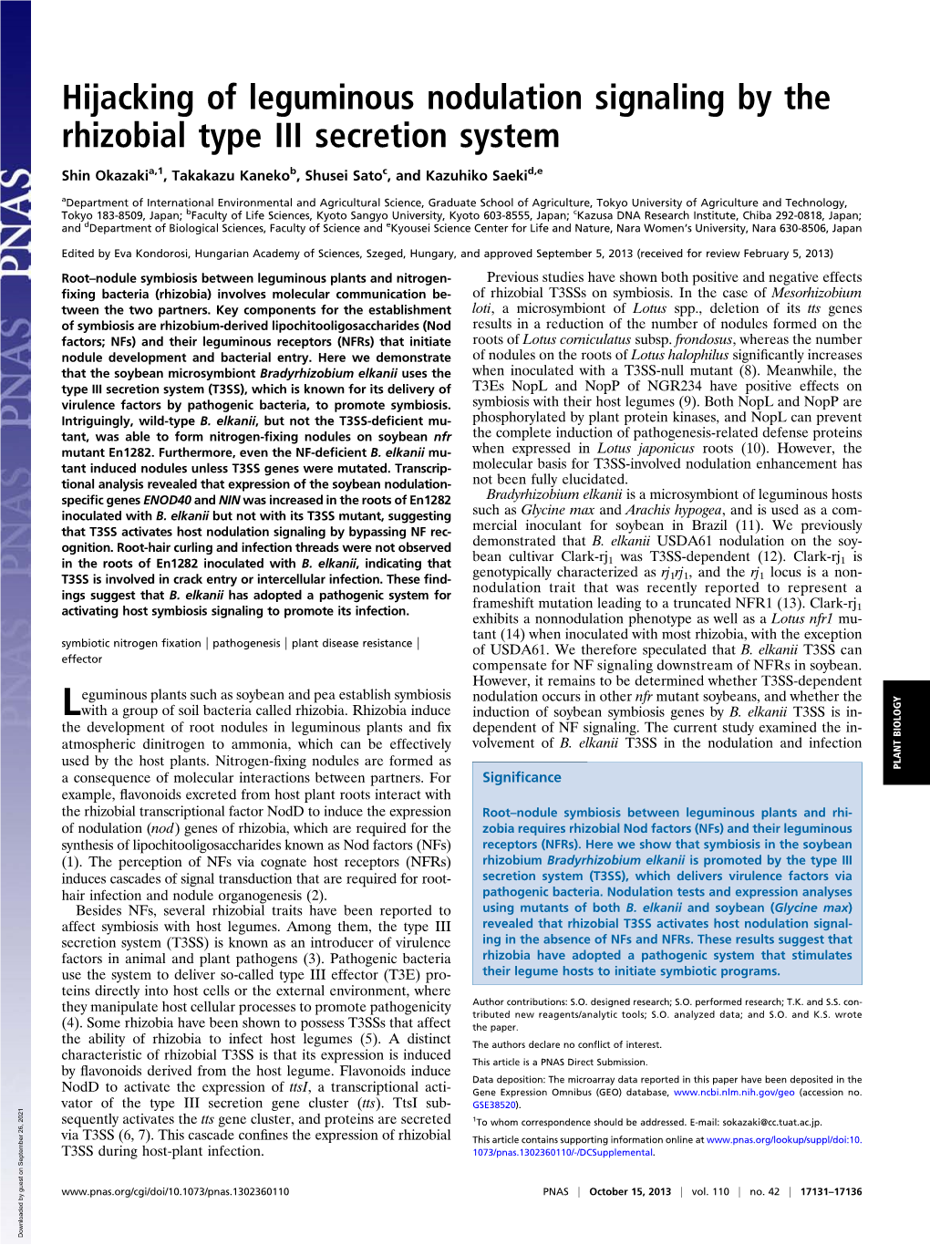 Hijacking of Leguminous Nodulation Signaling by the Rhizobial Type III Secretion System