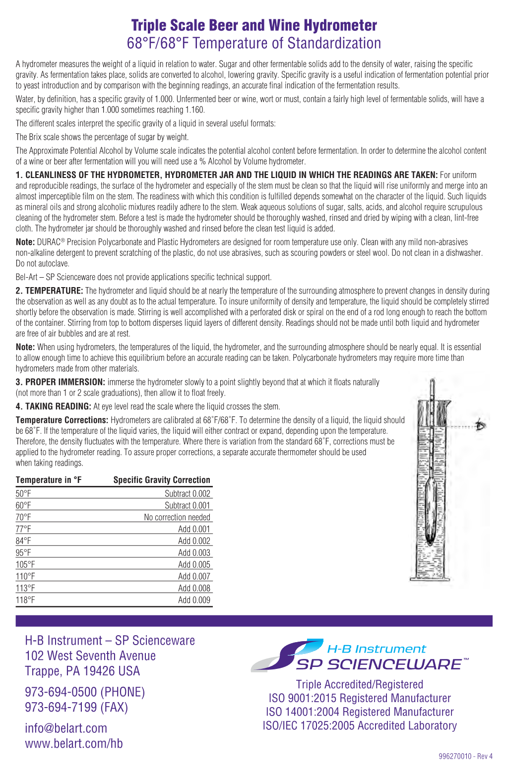 H-B DURAC ® Triple Scale Beer & Wine Hydrometers.Pdf