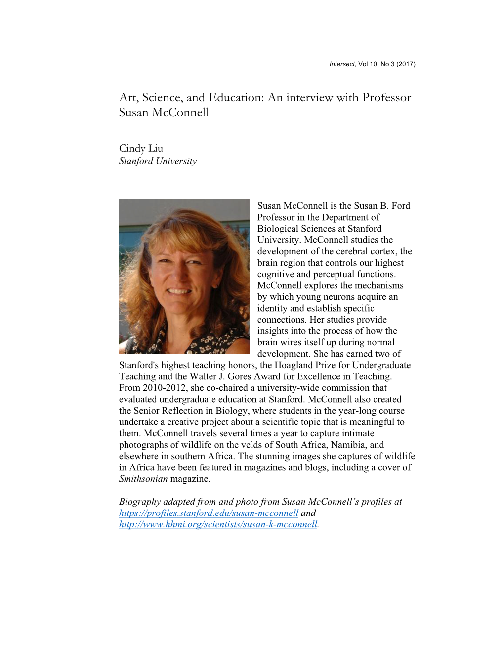 Art, Science, and Education: an Interview with Professor Susan Mcconnell