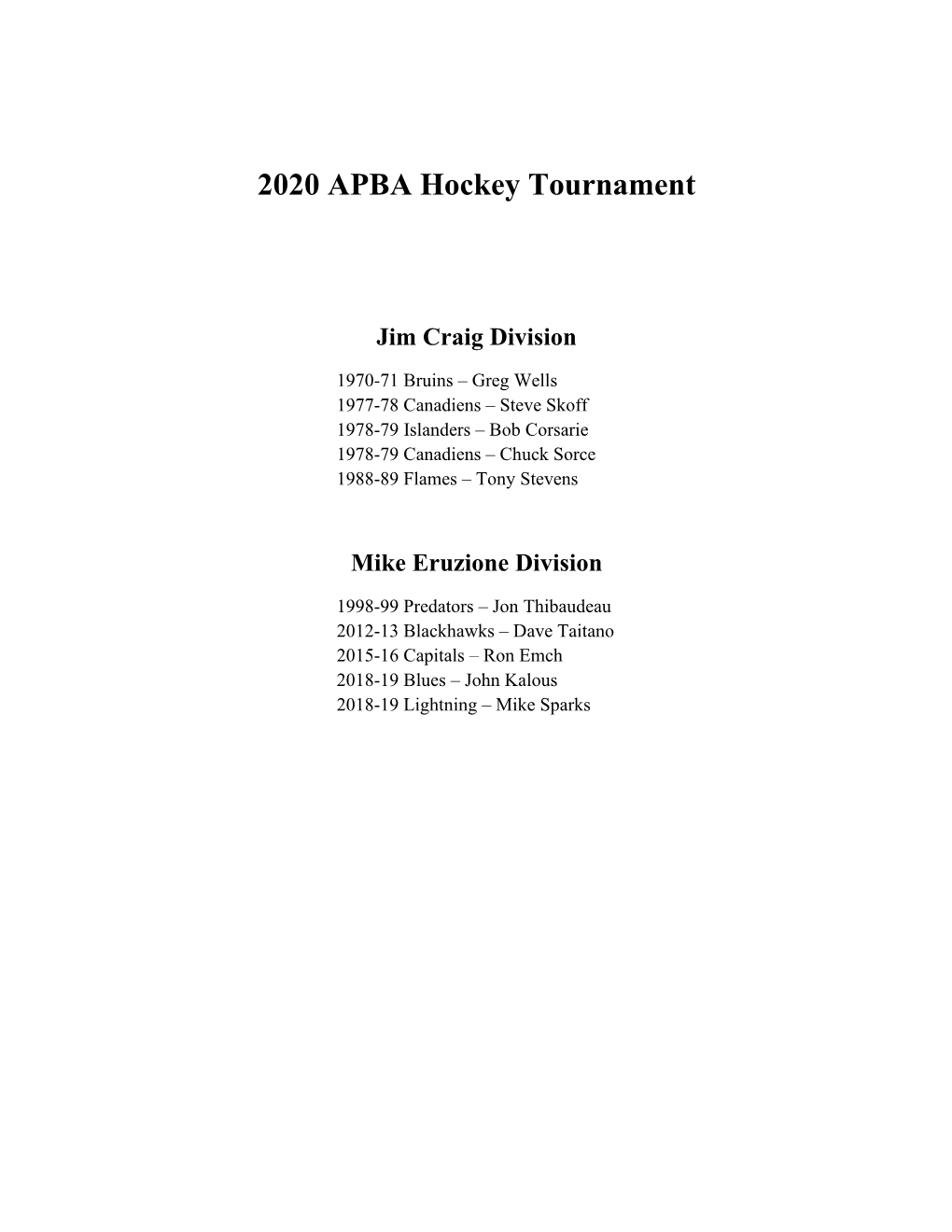 2020 APBA Hockey Tournament