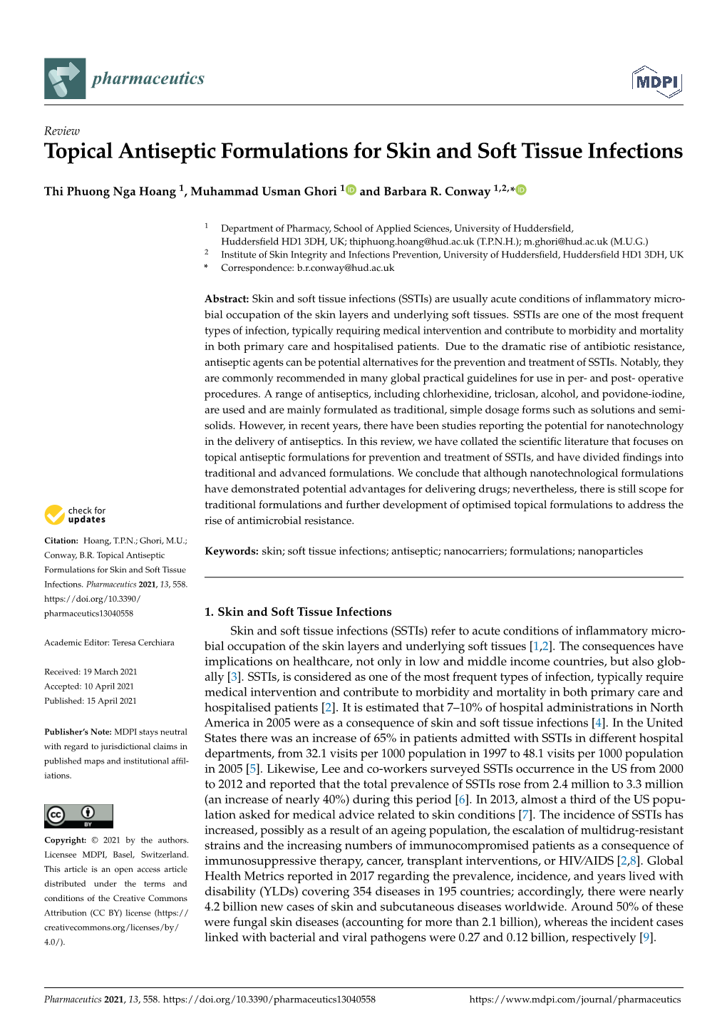 Topical Antiseptic Formulations for Skin and Soft Tissue Infections