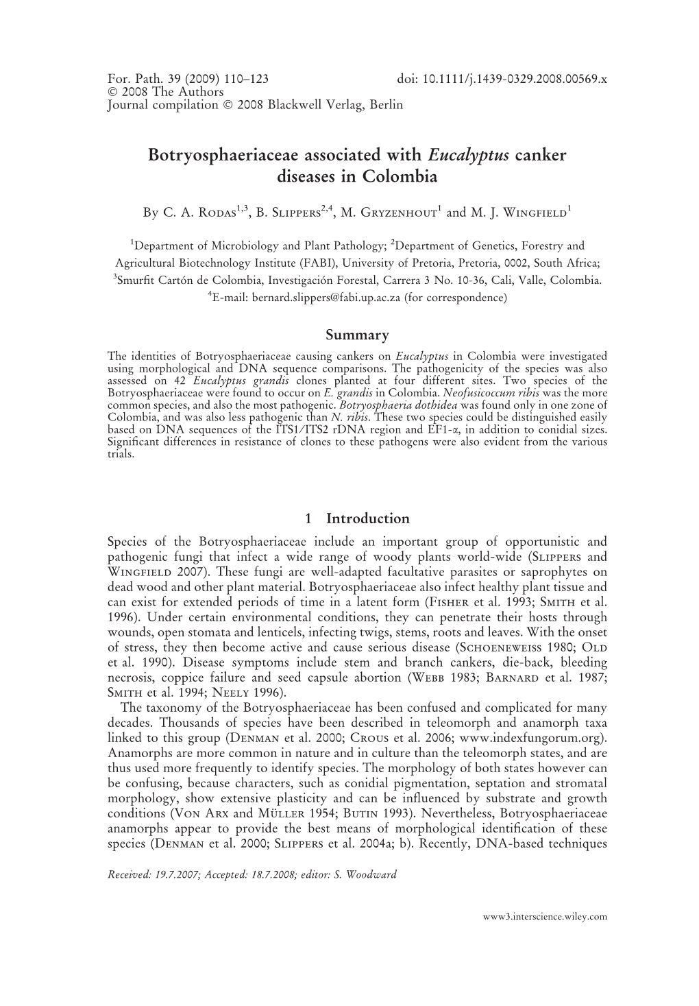 Botryosphaeriaceae Associated with Eucalyptus Canker Diseases in Colombia