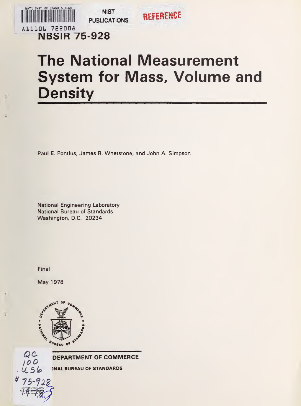 The National Measurement System for Mass, Volume and Density