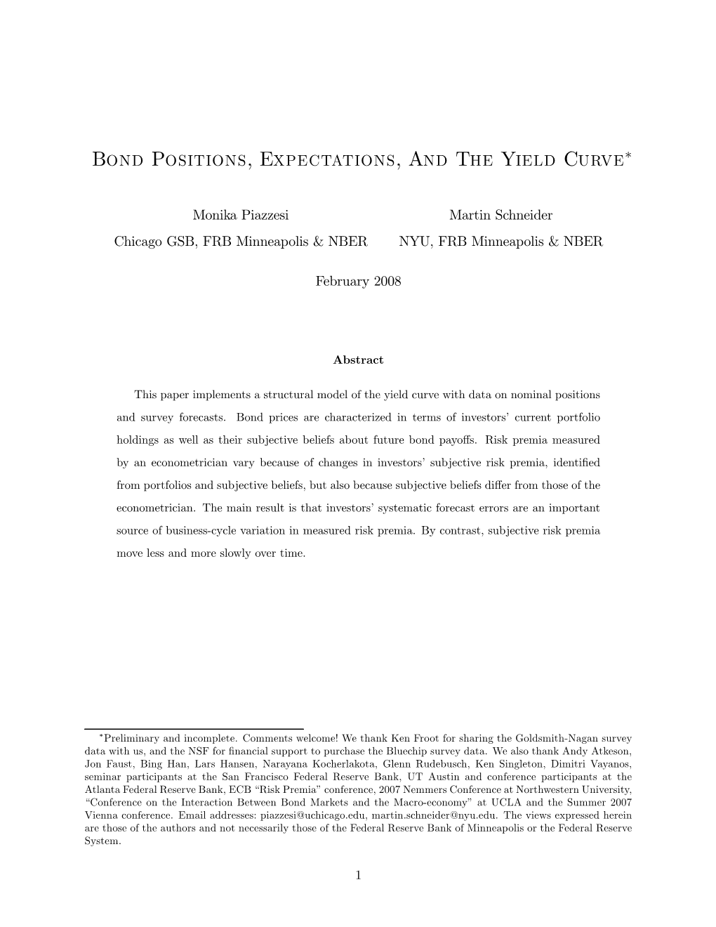 Bond Positions, Expectations, and the Yield Curve∗