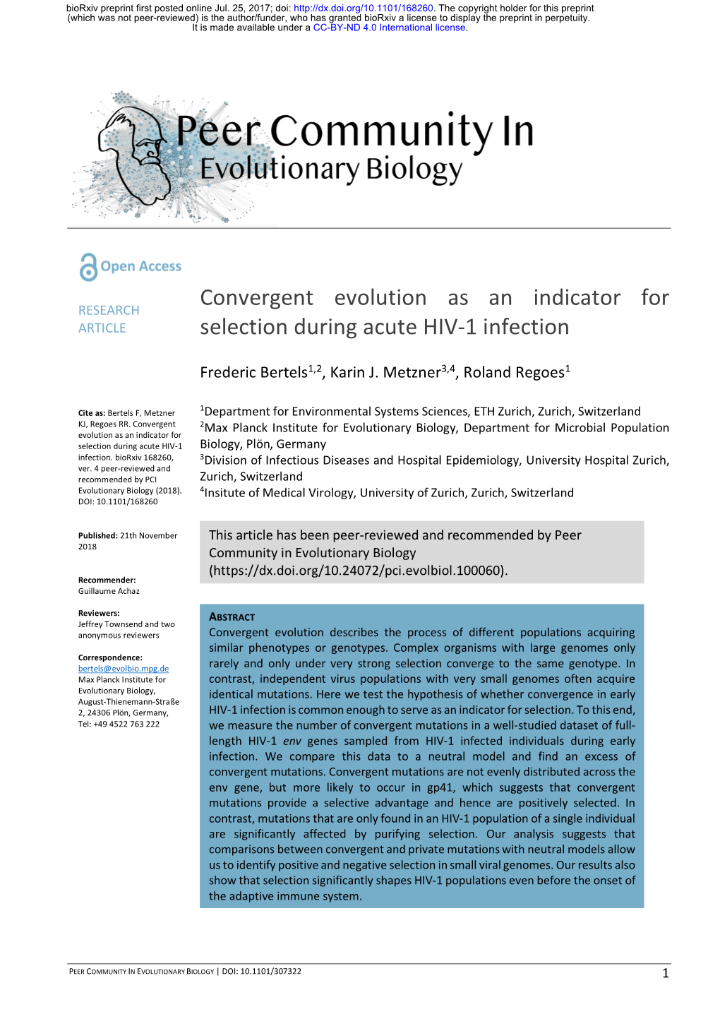 Convergent Evolution As an Indicator for Selection During Acute HIV-1