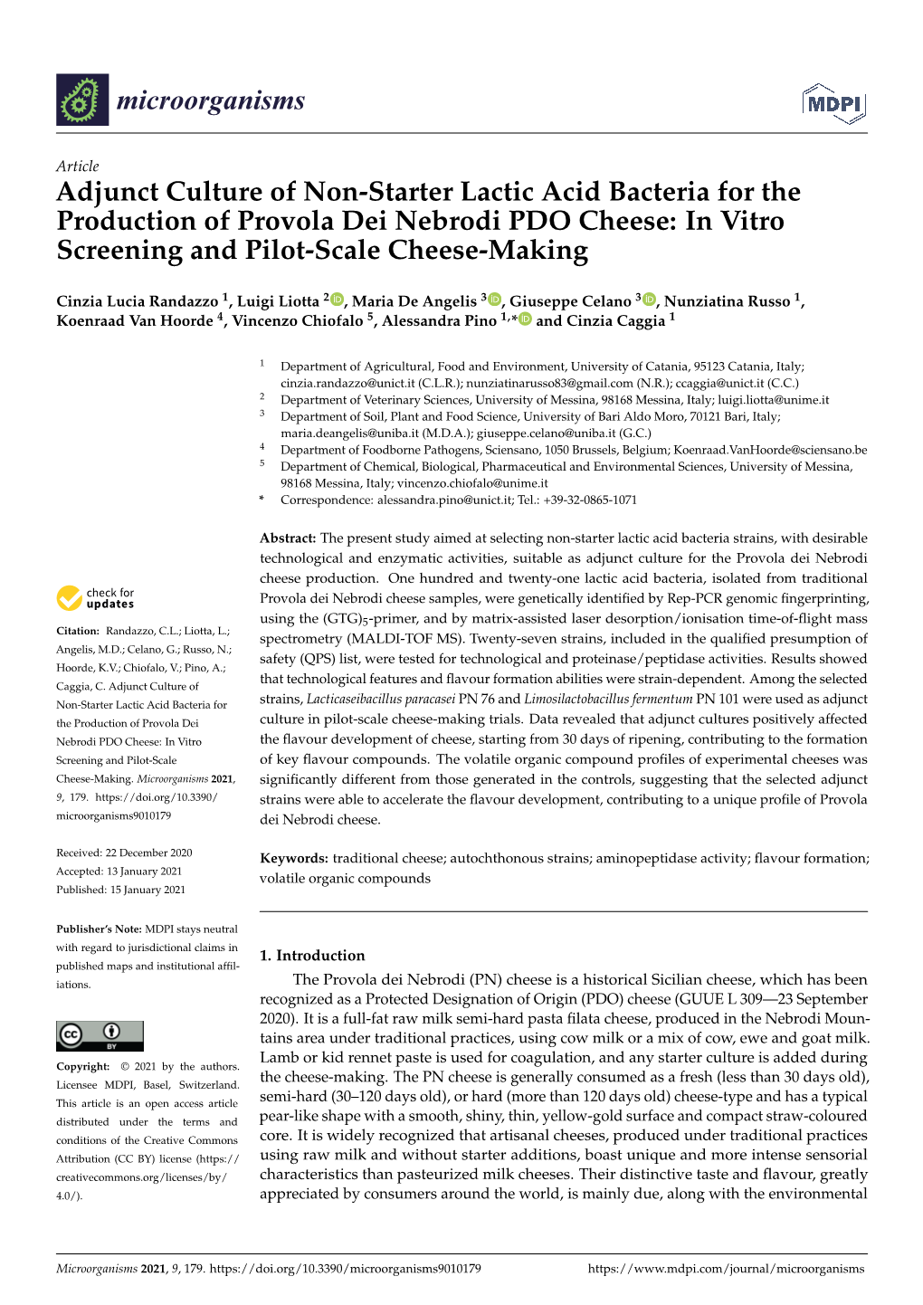 Adjunct Culture of Non-Starter Lactic Acid Bacteria for the Production of Provola Dei Nebrodi PDO Cheese: in Vitro Screening and Pilot-Scale Cheese-Making