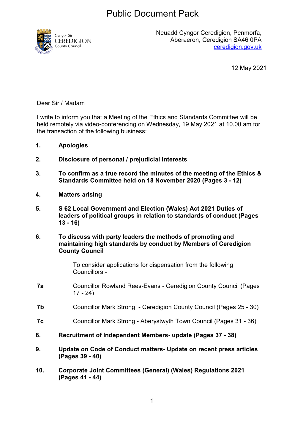 (Public Pack)Agenda Document for Ethics and Standards Committee