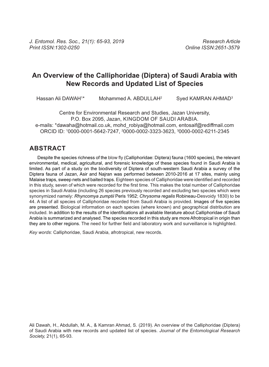 (Diptera) of Saudi Arabia with New Records and Updated List of Species