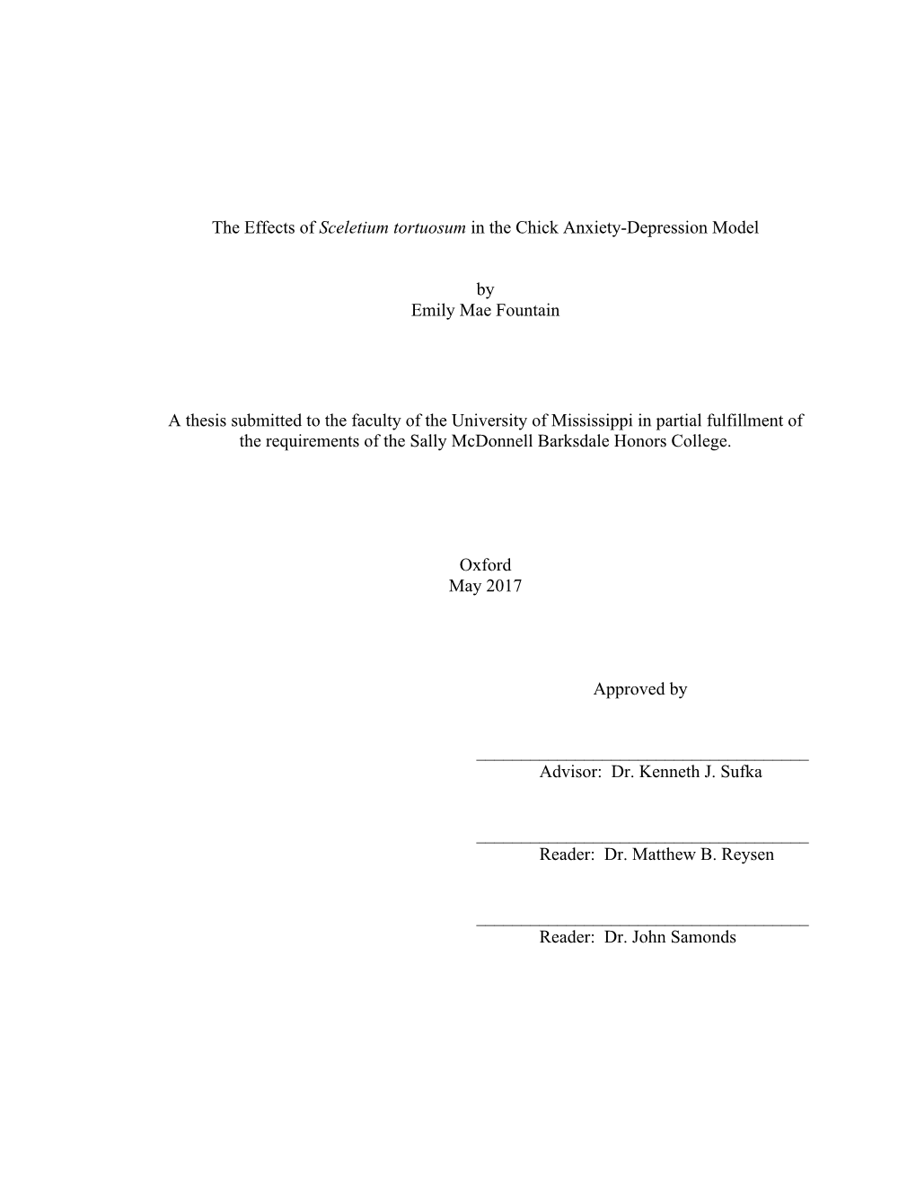 The Effects of Sceletium Tortuosum in the Chick Anxiety-Depression Model