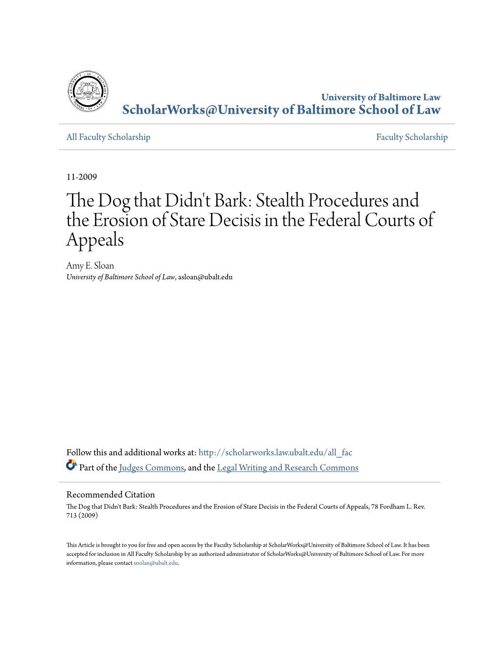 Stealth Procedures and the Erosion of Stare Decisis in the Federal Courts of Appeals Amy E
