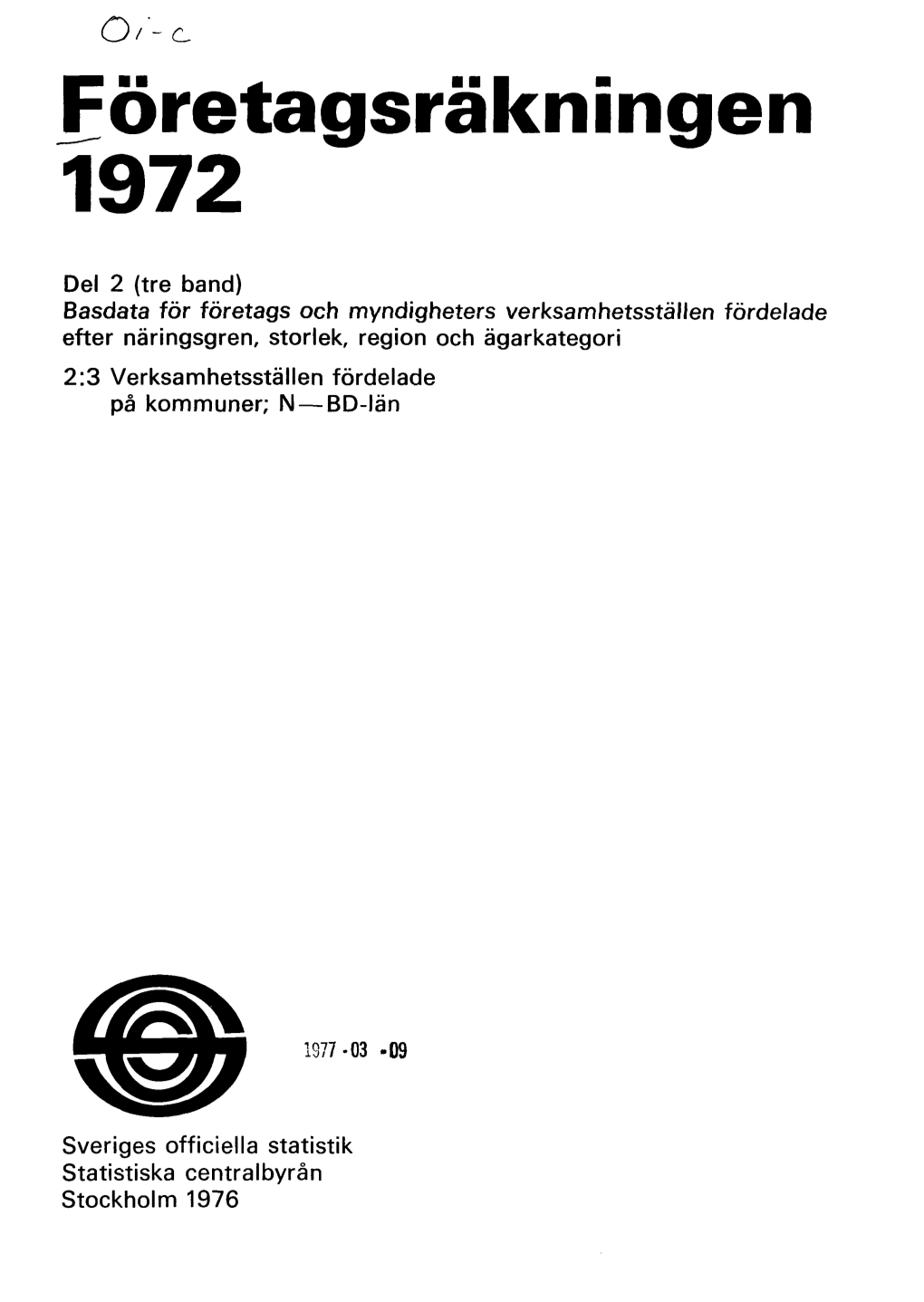 Företagsräkningen 1972. Del 2:3 = the 1972 Census Of