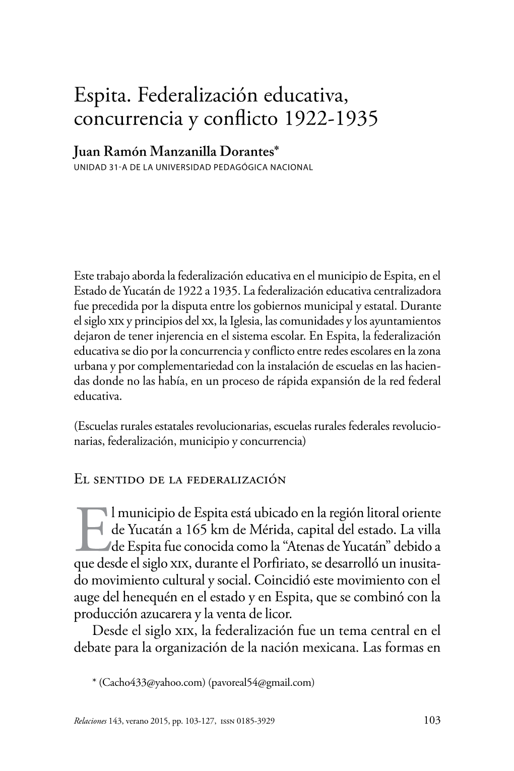 Espita. Federalización Educativa, Concurrencia Y Conflicto 1922-1935