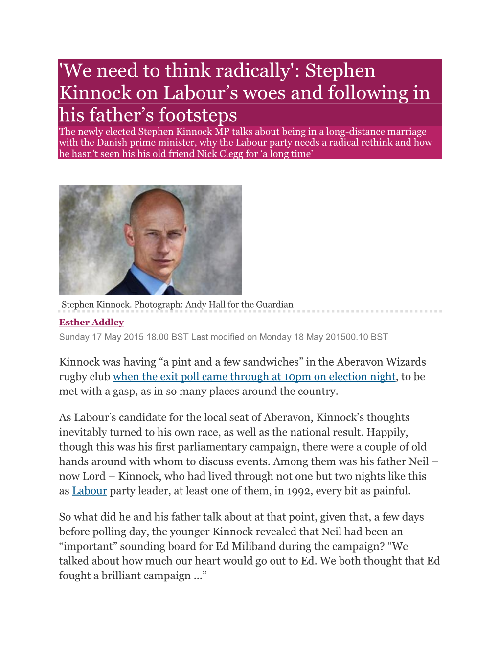 Stephen Kinnock on Labour's Woes and Following In