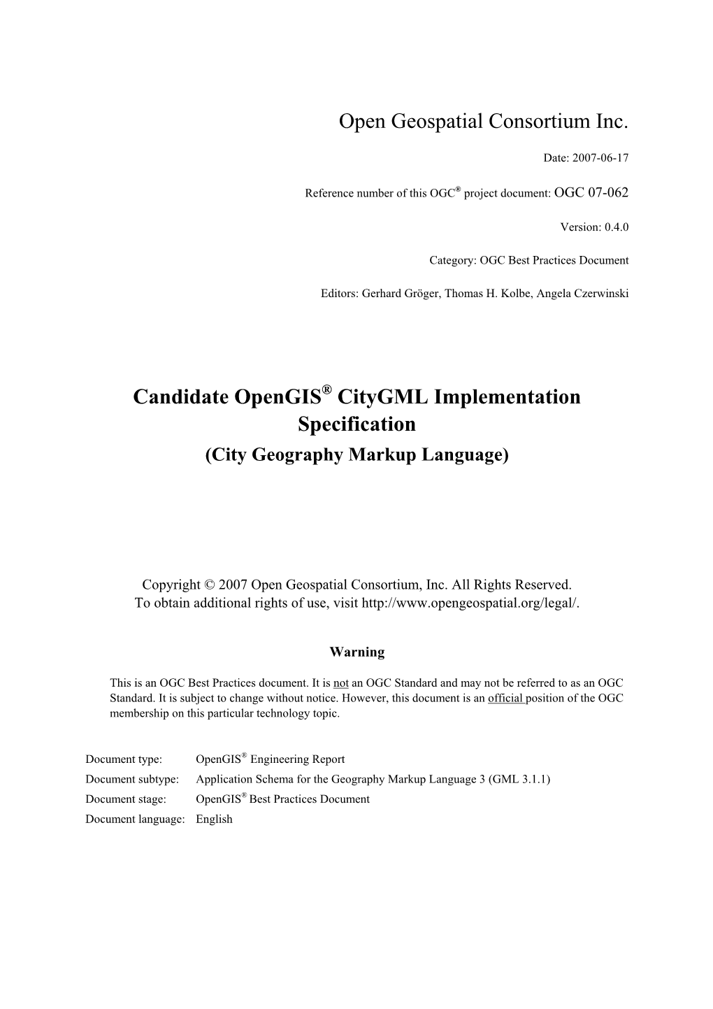 Citygml Specification Document to OGC