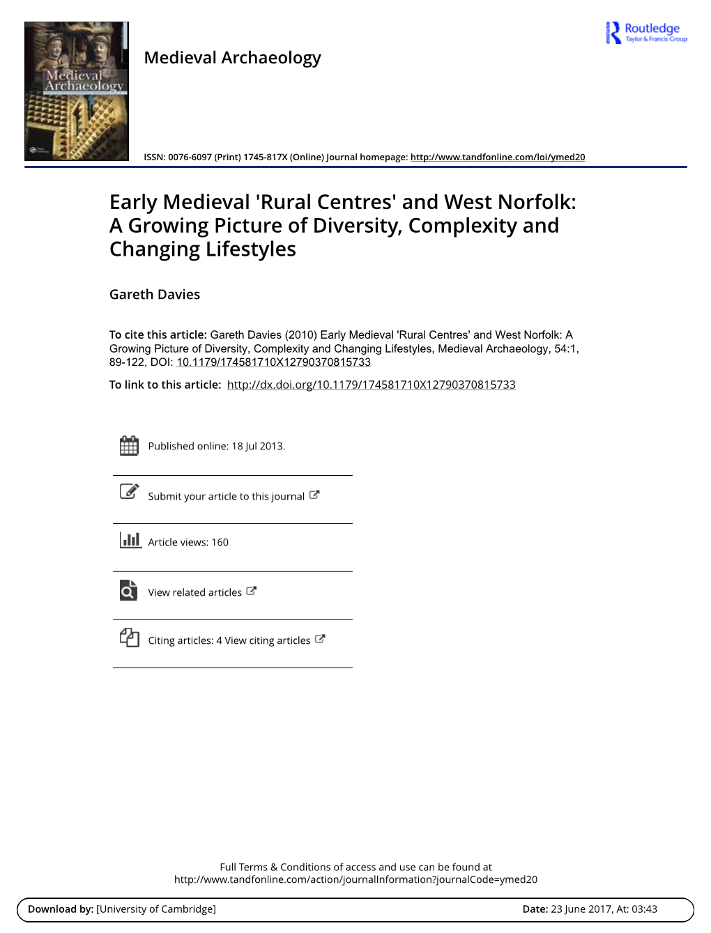 Early Medieval 'Rural Centres' and West Norfolk: a Growing Picture of Diversity, Complexity and Changing Lifestyles