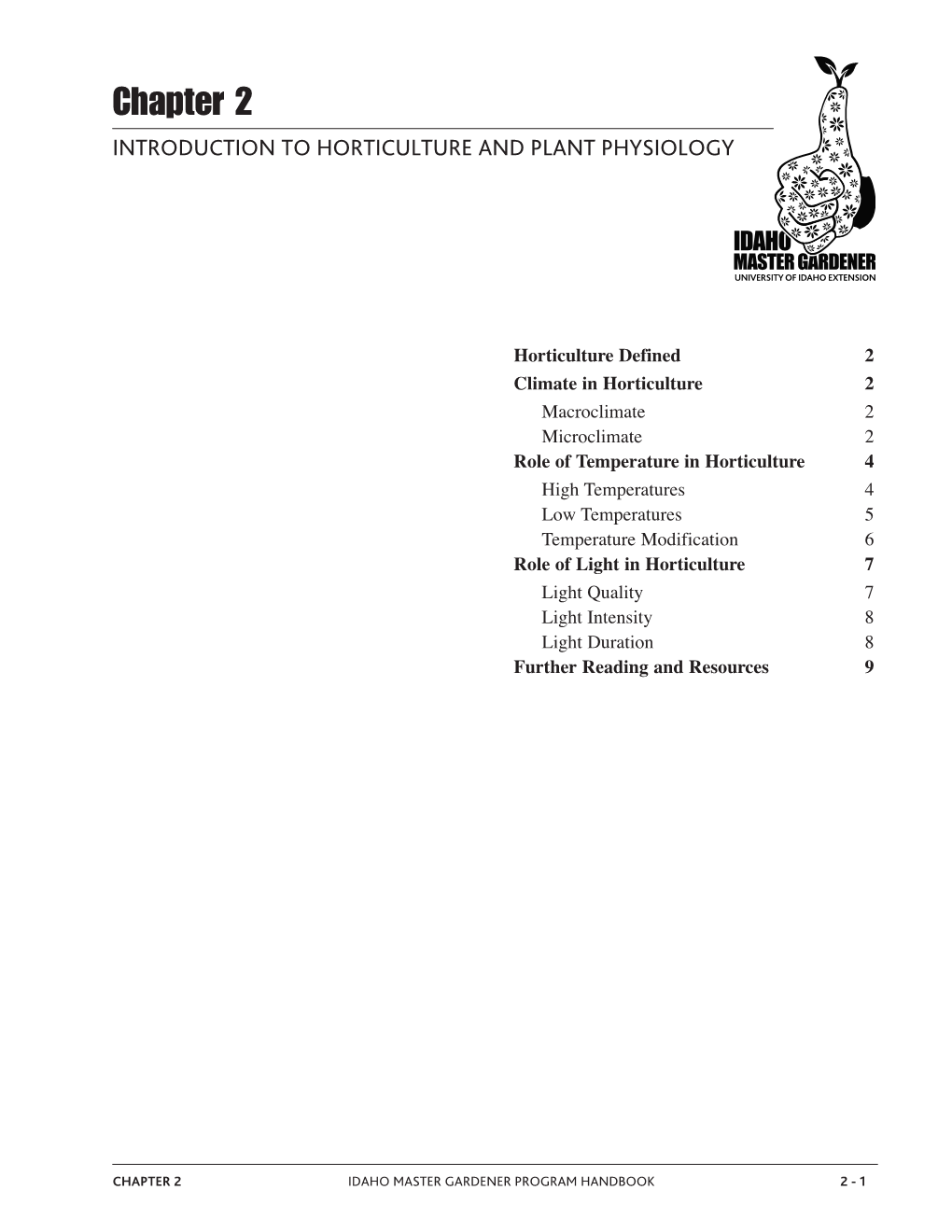 Chapter 2 — Introduction to Horticulture and Plant Physiology