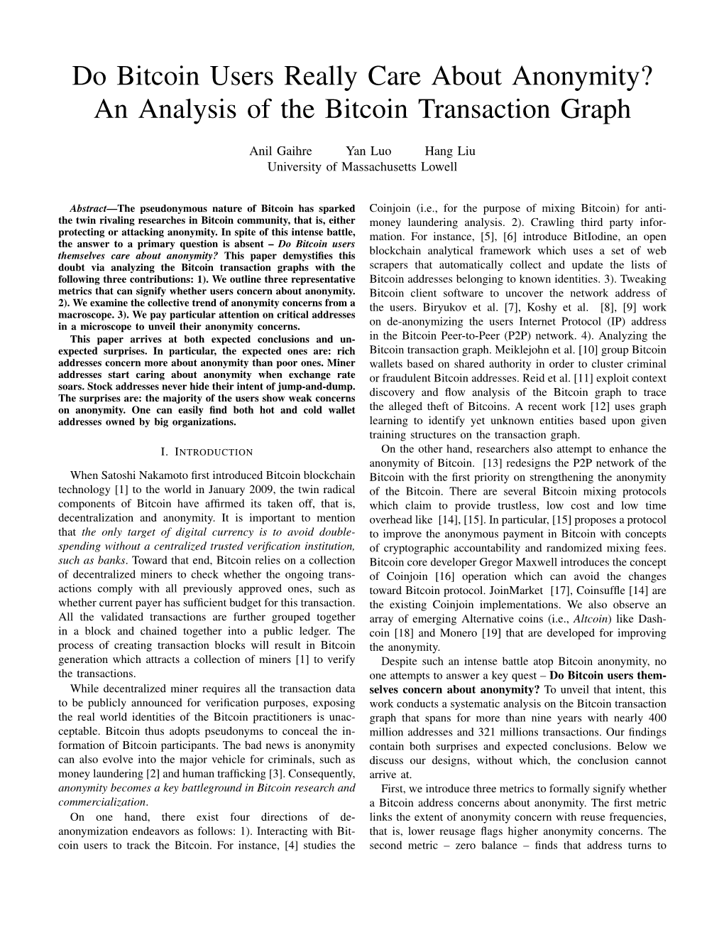 Do Bitcoin Users Really Care About Anonymity? an Analysis of the Bitcoin Transaction Graph