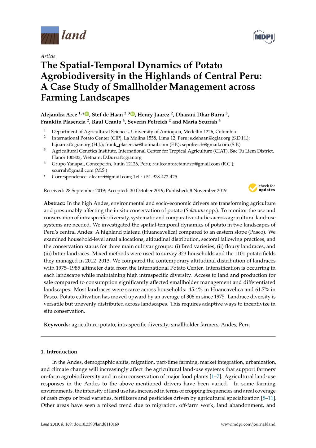 The Spatial-Temporal Dynamics of Potato Agrobiodiversity in the Highlands of Central Peru: a Case Study of Smallholder Management Across Farming Landscapes