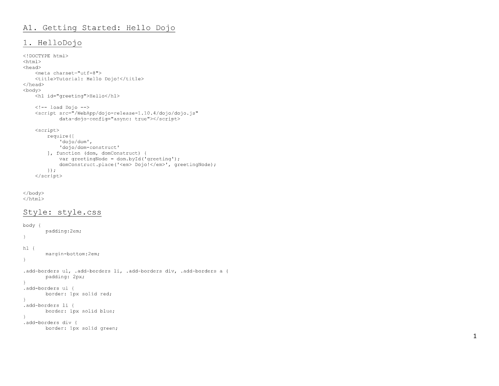 A1. Getting Started: Hello Dojo 1. Hellodojo Style: Style.Css