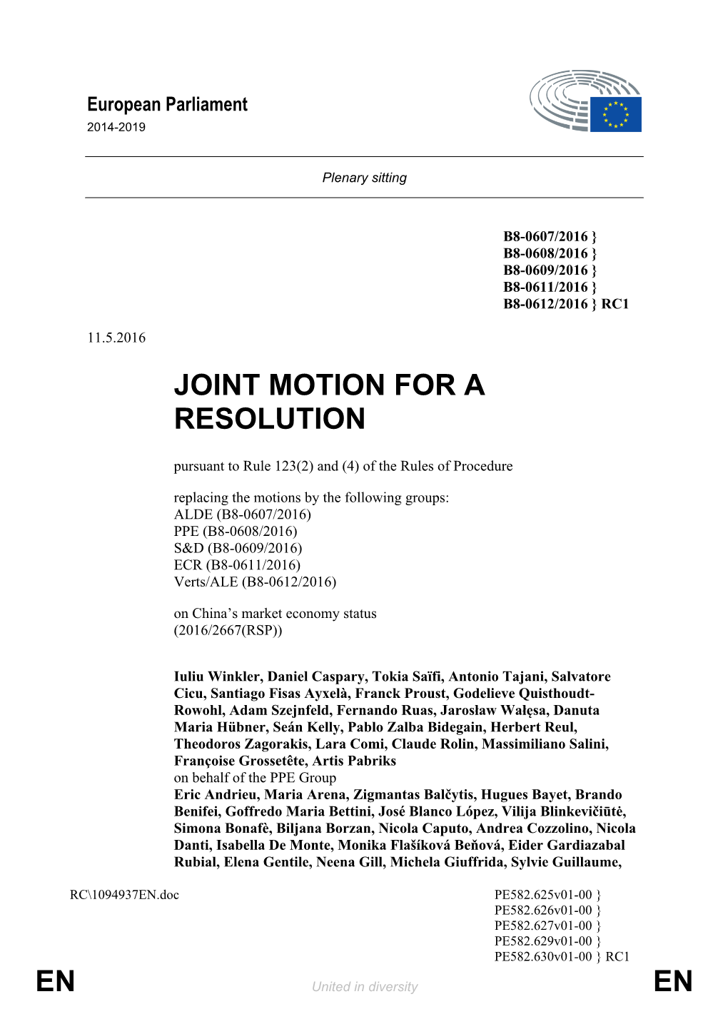 En En Joint Motion for a Resolution