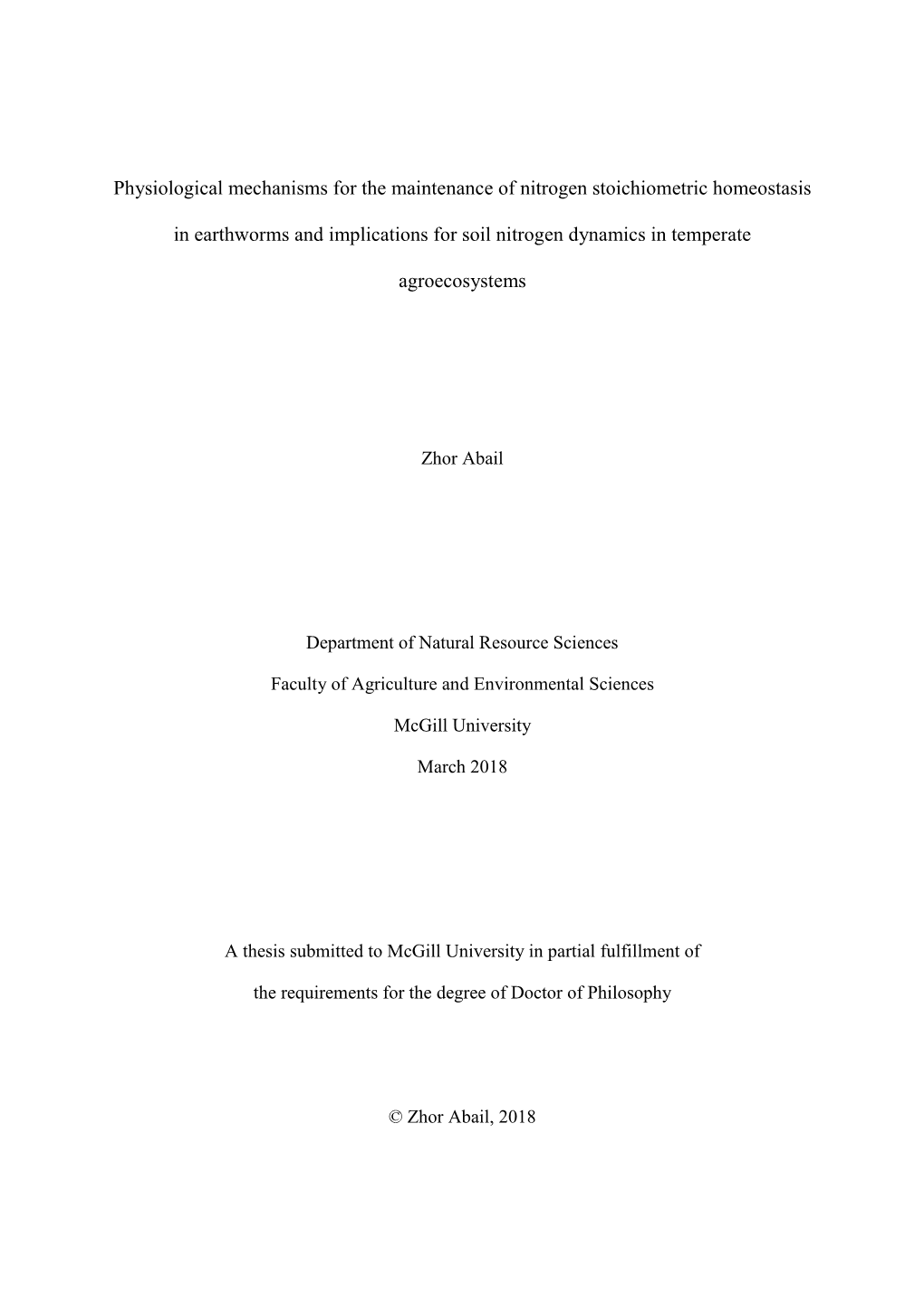 Physiological Mechanisms for the Maintenance of Nitrogen Stoichiometric Homeostasis