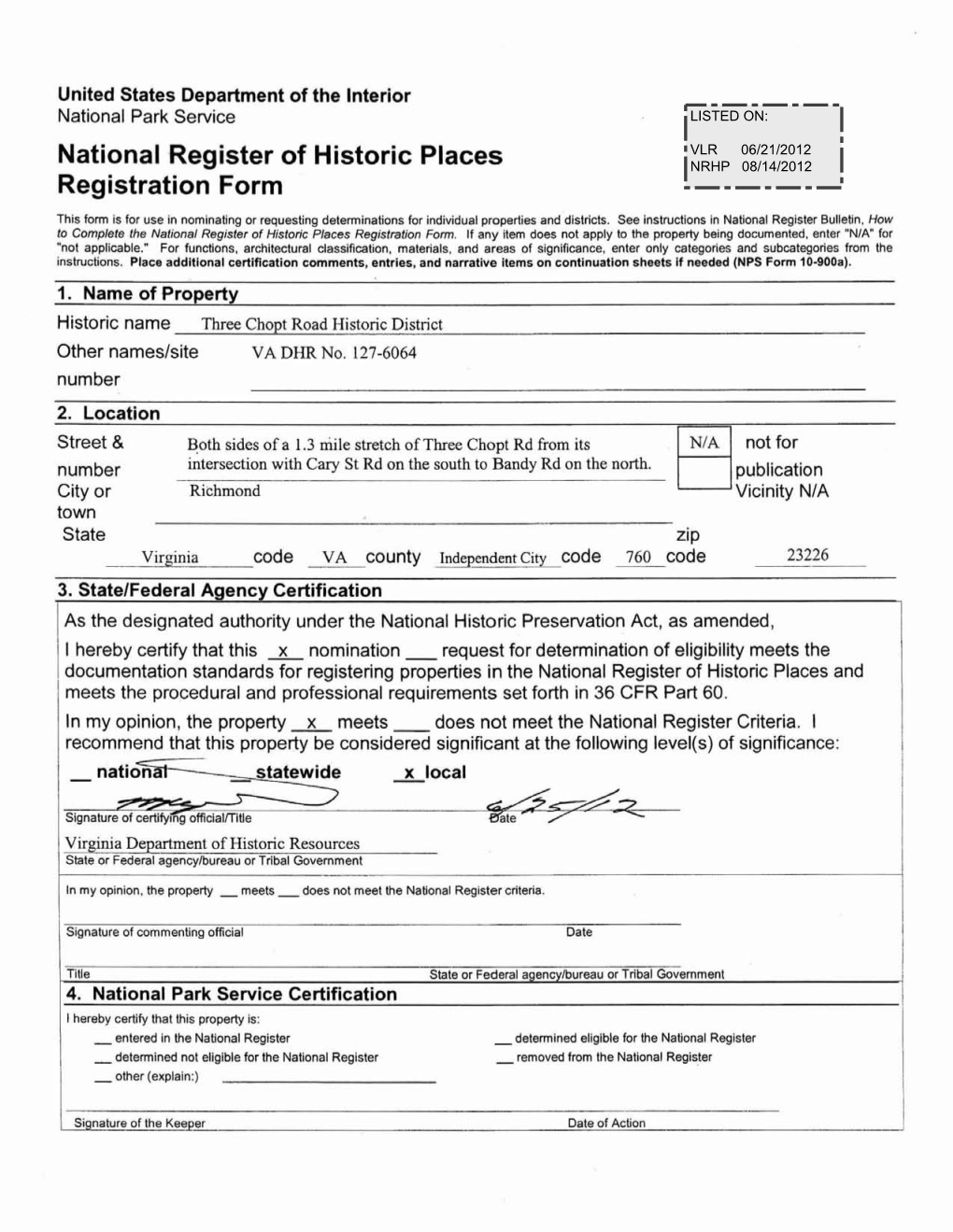 Nomination Form, “Historic Residential Suburbs in the United States, 1830- 1960.”