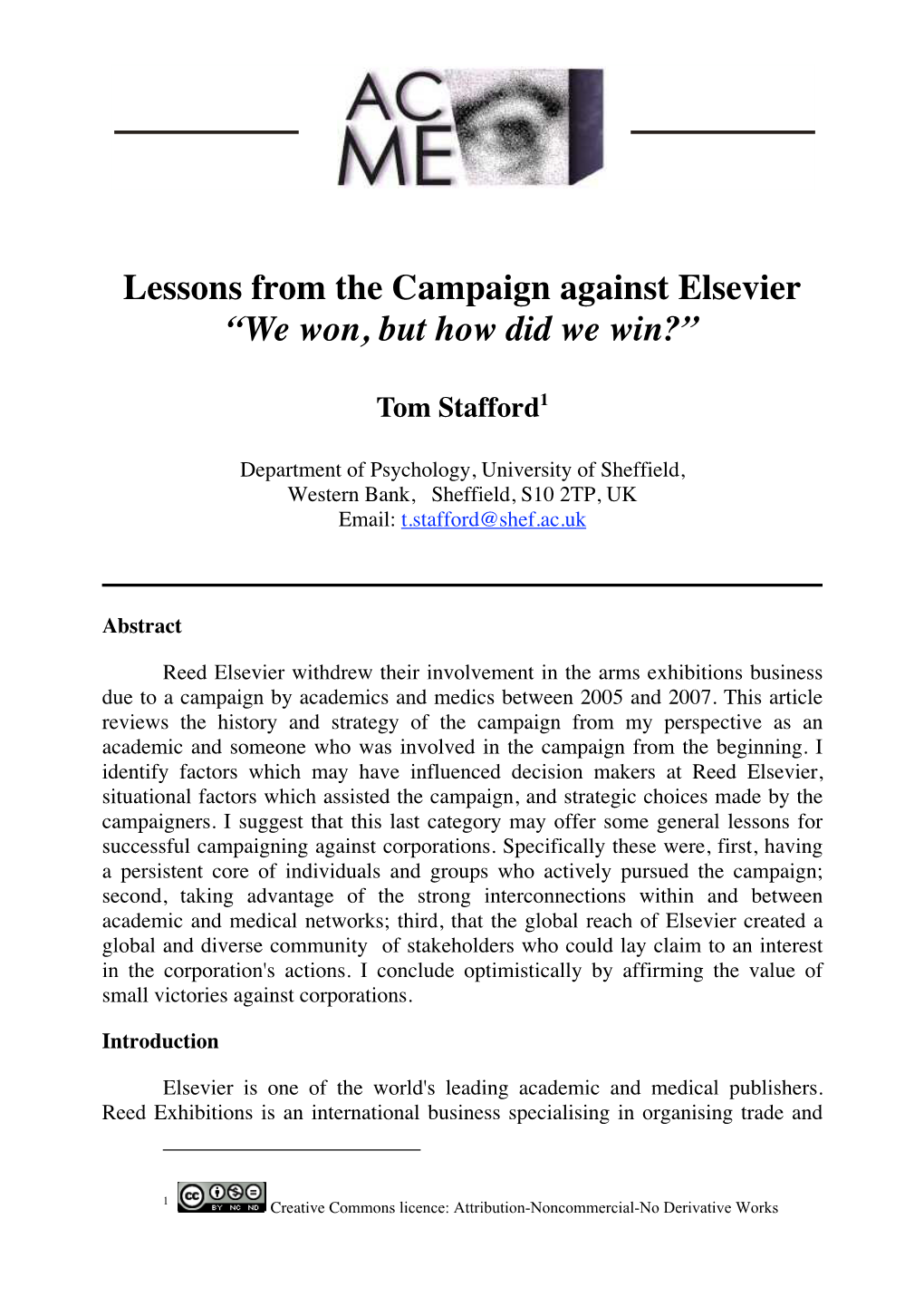Lessons from the Campaign Against Elsevier “We Won, but How Did We Win?”