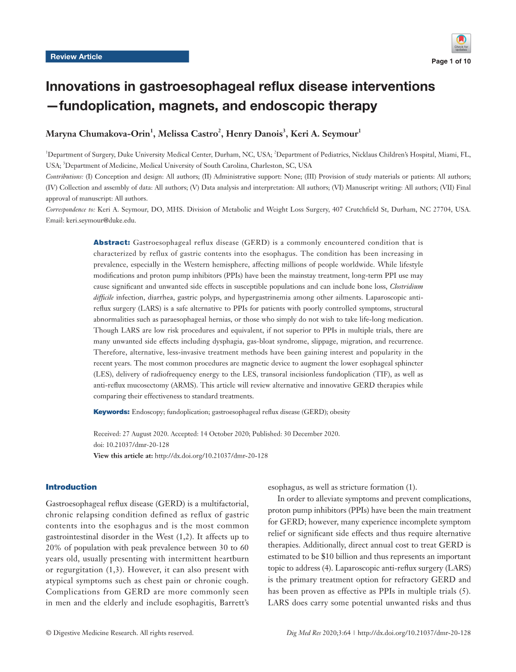 Innovations in Gastroesophageal Reflux Disease Interventions —Fundoplication, Magnets, and Endoscopic Therapy