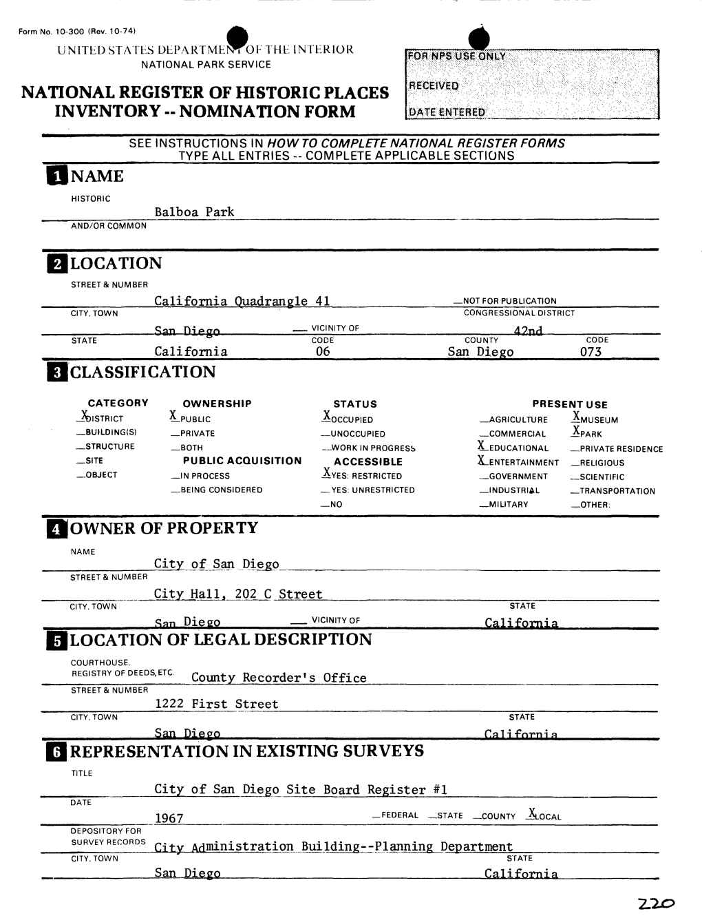 National Register of Historic Places Inventory -- Nomination Form