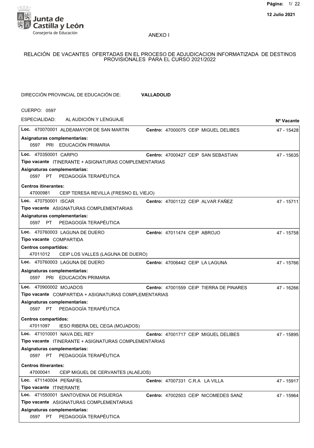 AIDPROPRI 2021 Vacantes Maestros VALLADOLID