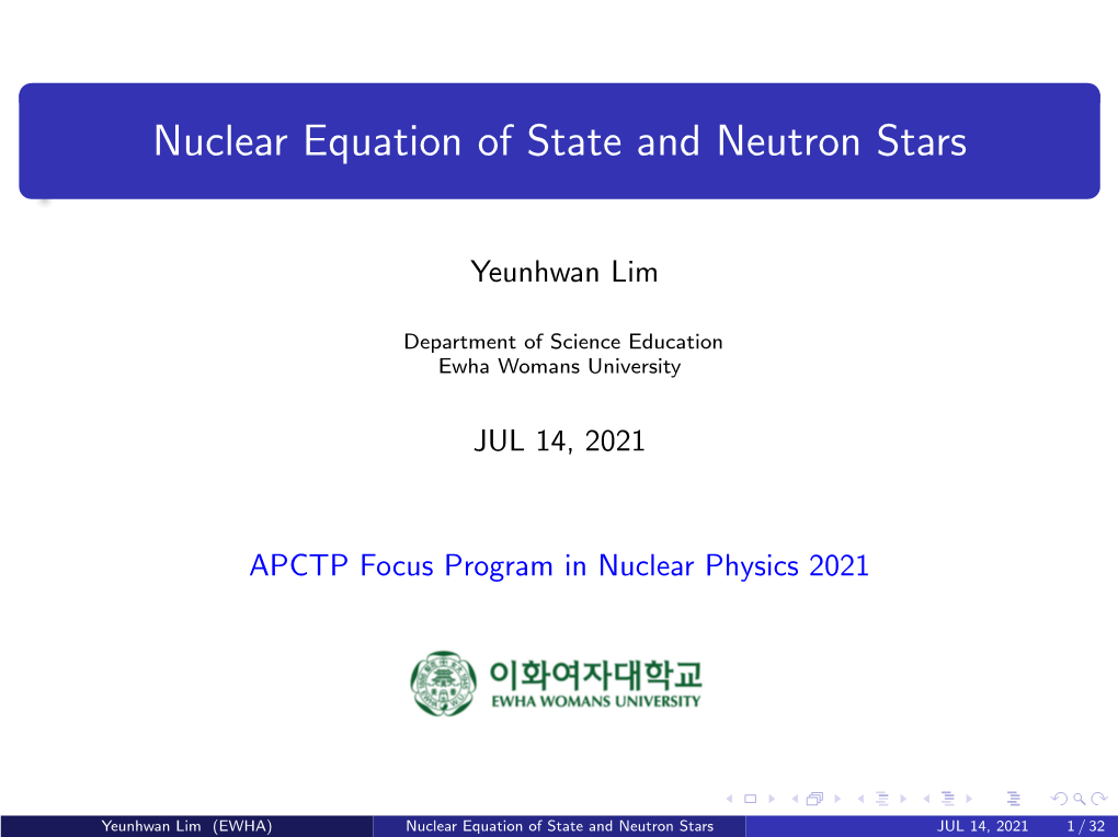 Nuclear Equation of State and Neutron Stars