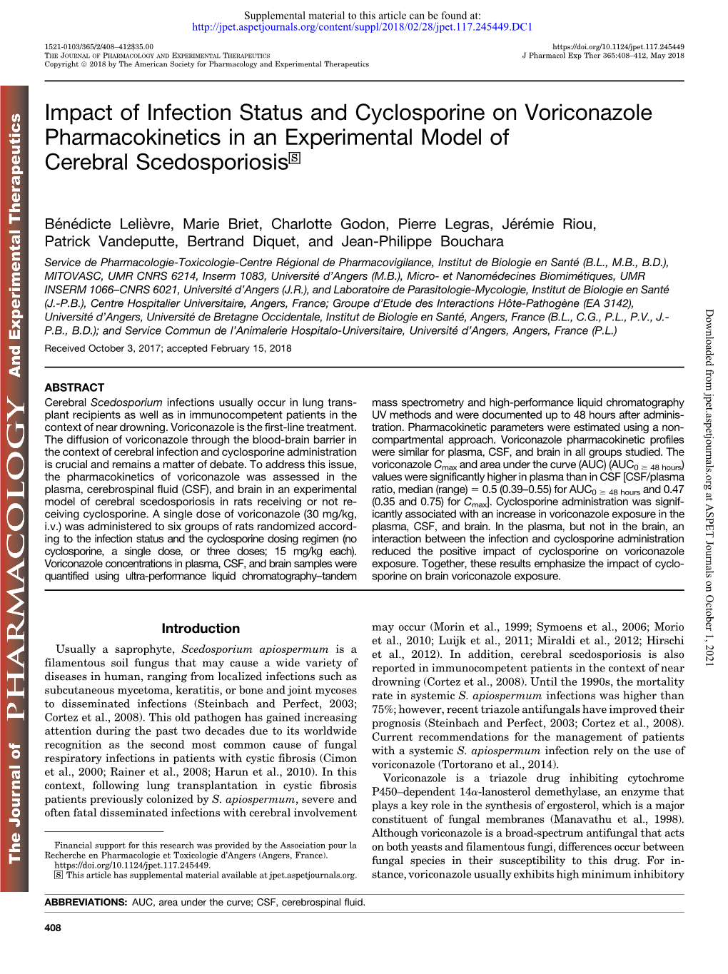 Impact of Infection Status and Cyclosporine on Voriconazole Pharmacokinetics in an Experimental Model of Cerebral Scedosporiosis S