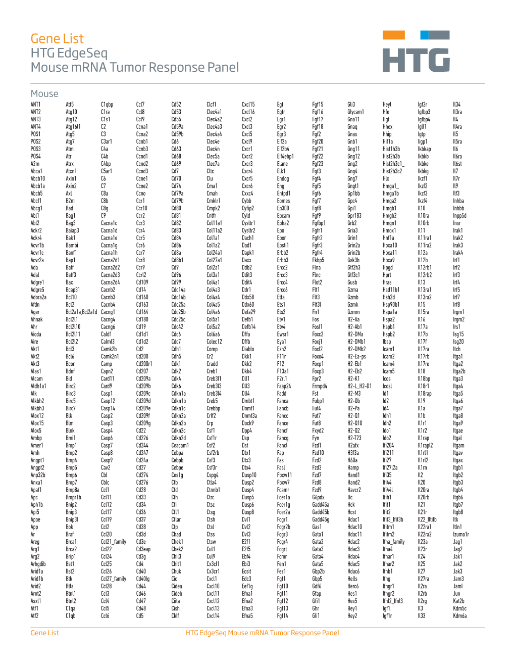 Gene List HTG Edgeseq Mouse Mrna Tumor Response Panel