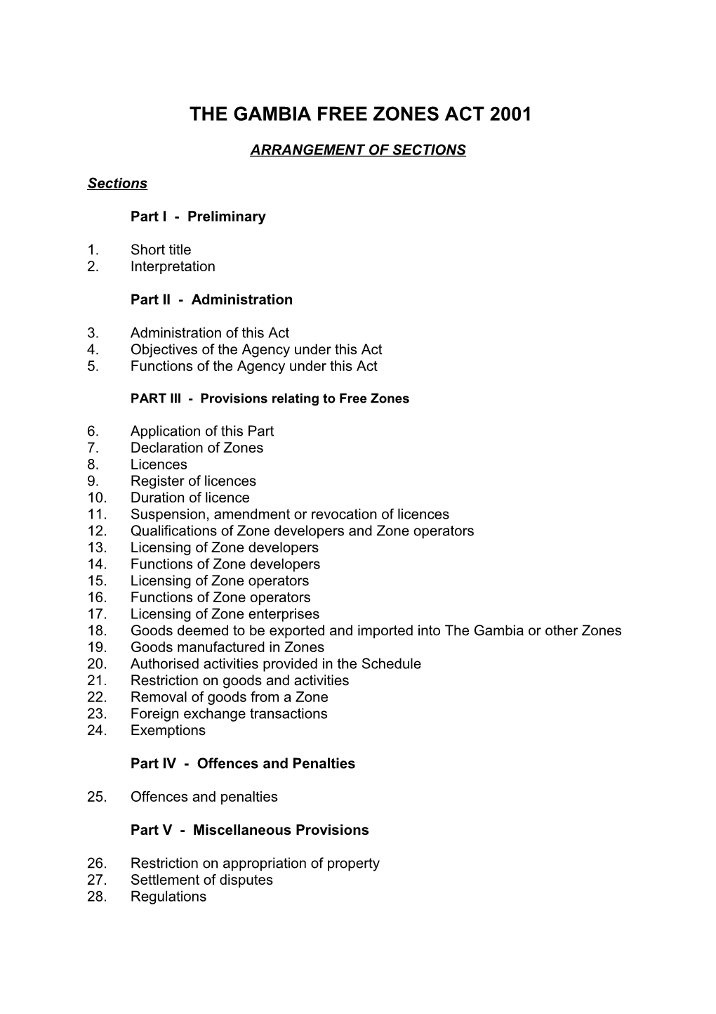 Gambia Free Economic Zones And Investment Act 2000