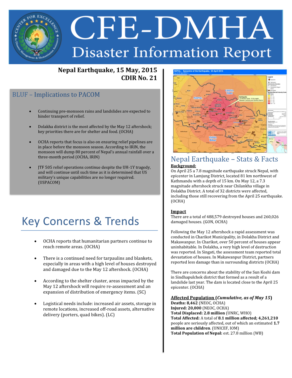 Nepal Earthquake, 15 May, 2015 CDIR No